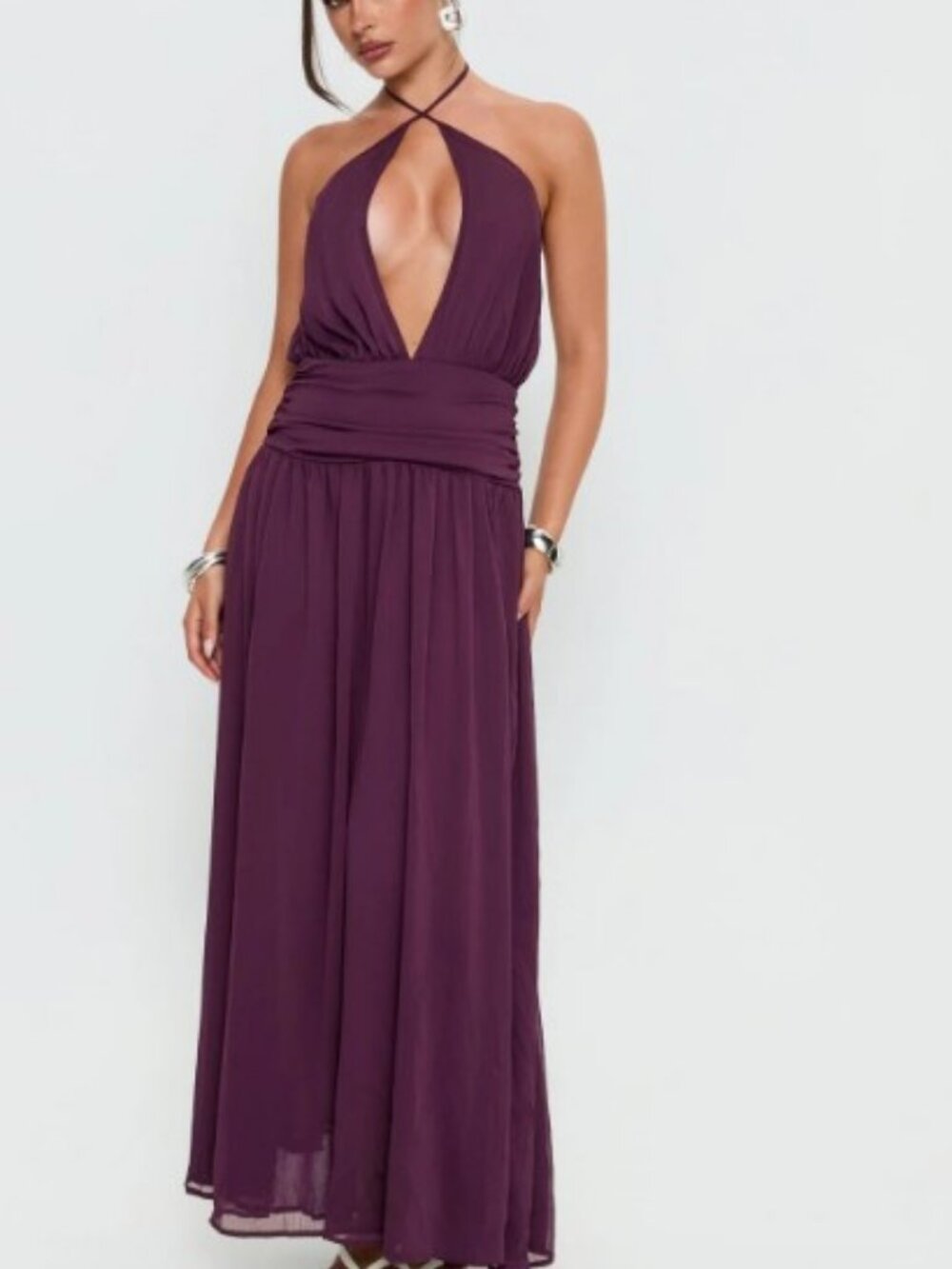 Princess Polly Catherina Blouson Halter Maxi Dress Deep Purple